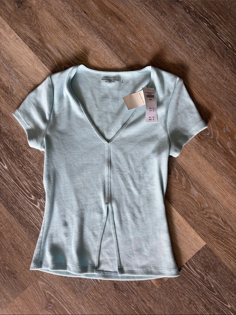 Abercrombie & Fitch Light Blue Ribbed V-Neck Short Sleeve Top